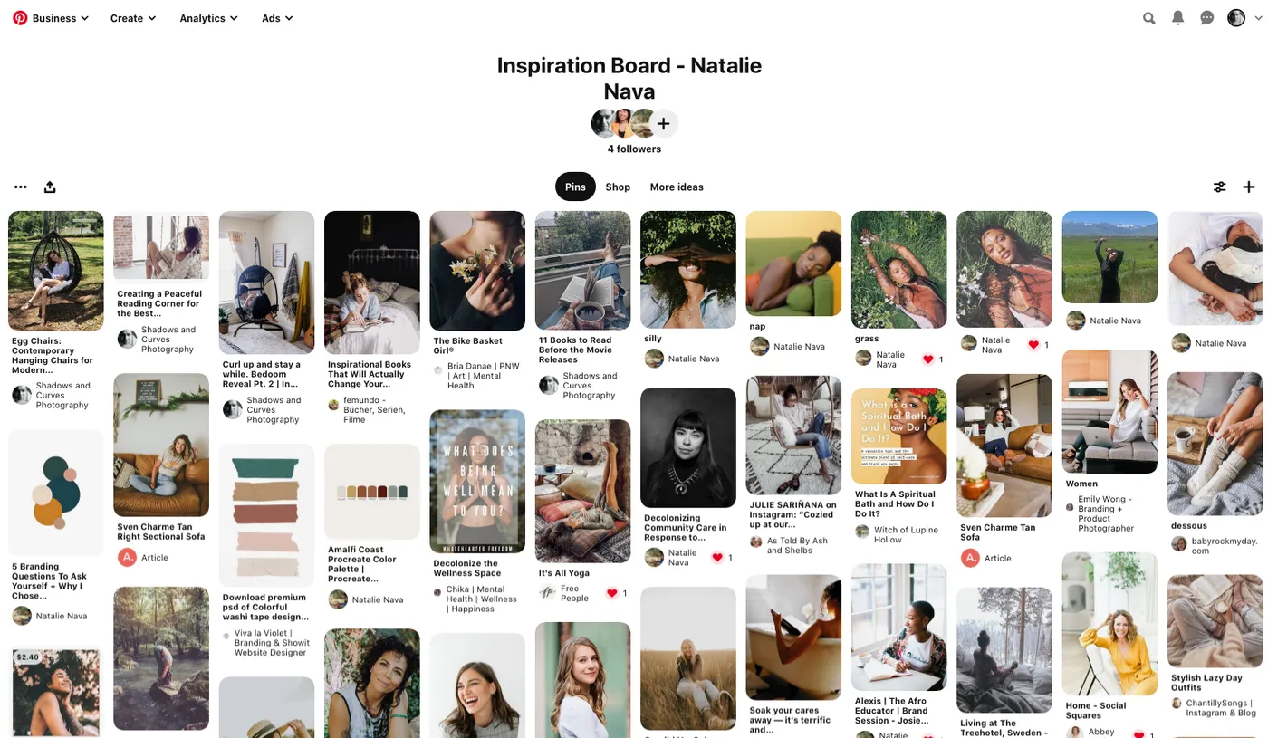 Mood Board for Natalie’s shoot on Pinterest.