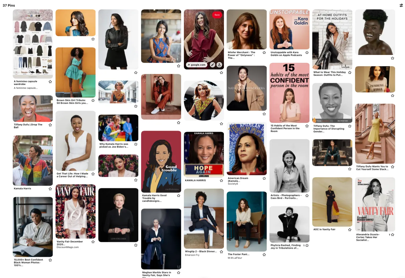 Sehreen’s Mood Board had photos of WoC leaders she looks up to, and also reflects her search for the flavor of feminine she wanted to convey. Check out the board here.