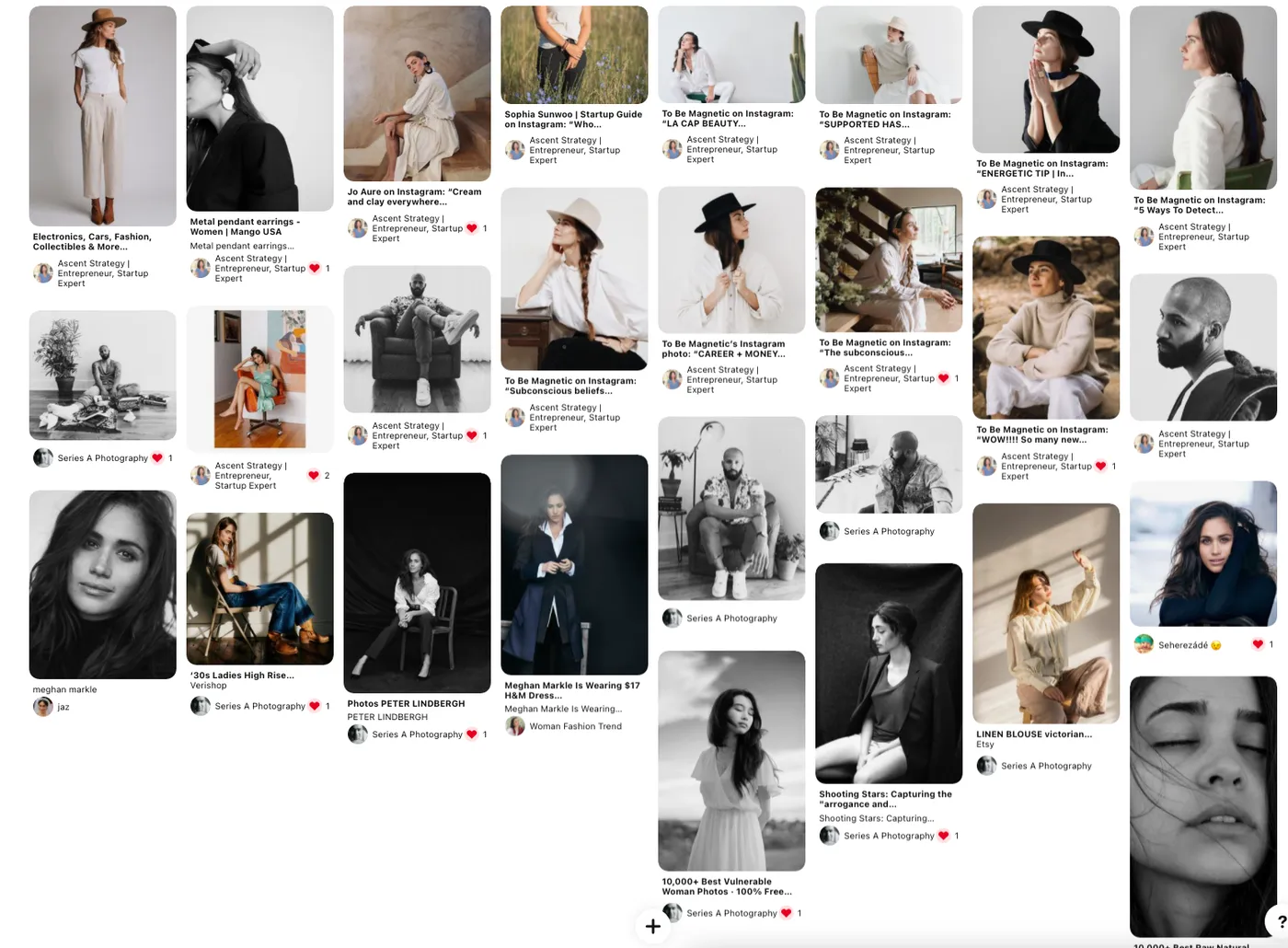 As Sophia worked on her Mood Board, she connected with her desire to have a simple, curated color palette, poses that balanced masculine and feminine aspects, detail shots, and vulnerable, moody images. Check out her actual board here on Pinterest.