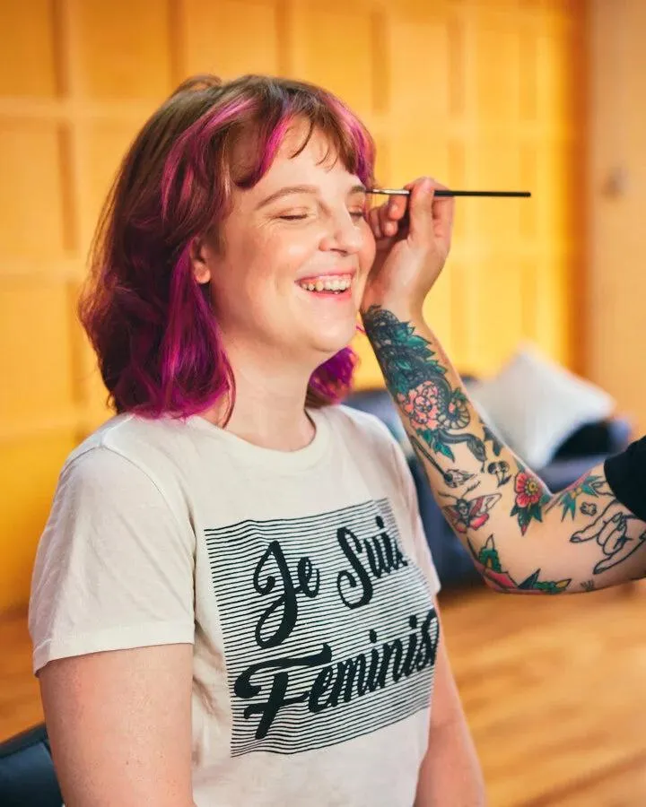 The professional makeup session before the shoot helped Rebecca with her nerves.